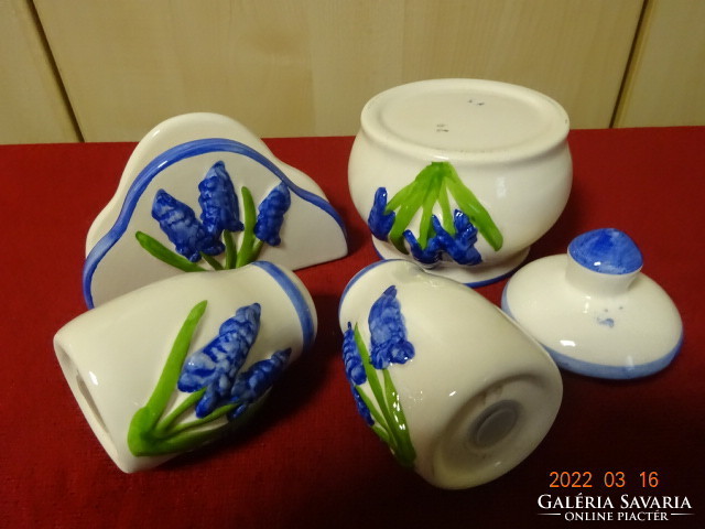 German glazed ceramic hand-painted sugar bowl, napkin holder, salt and pepper shaker. He has! Jókai.