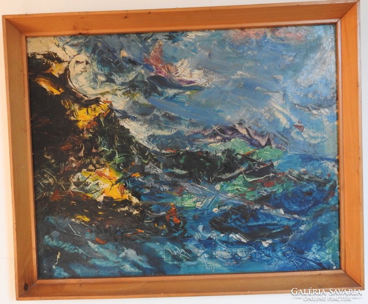 Biró Jenő - Vihar - absztrakt olaj festmény