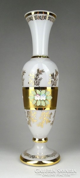 1H686 Régi nagyméretű aranyozott fehér Bohemia üveg váza 31 cm