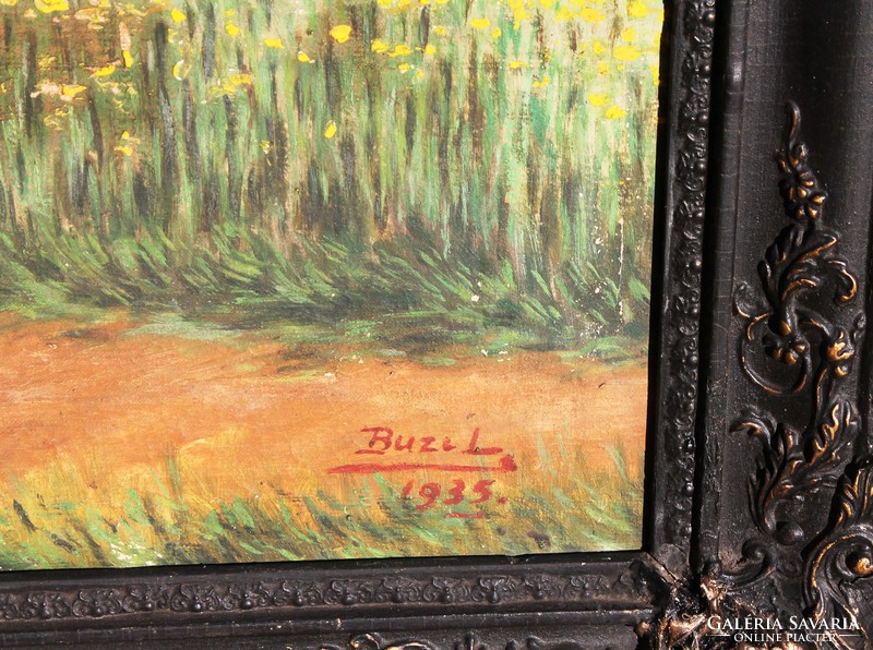 László Buzi Sr. (1881-1956): rapeseed flowering (1935, Sarkad) - huge oil on canvas painting