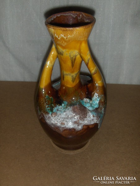 Rare craftsman double-eared glazed ceramic vase 26 cm (3 / d)