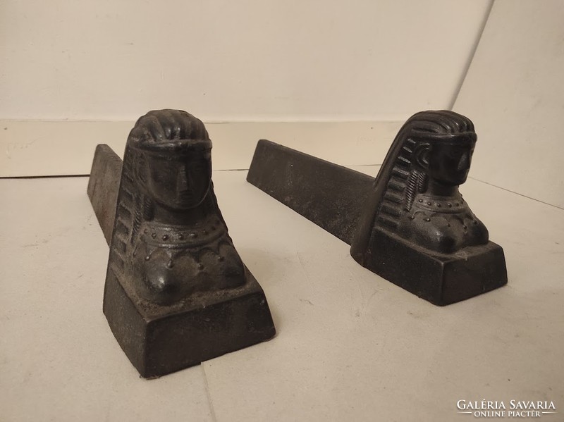 Antique Stove Fireplace Fireplace Heavy Cast Iron Sphinx Fire Dog Couple 913. 4932