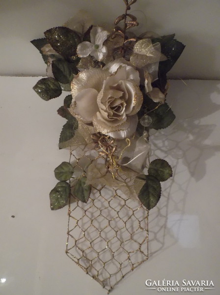 Decoration - exclusive - 30 x 19 cm - metal - gold-plated - silk flower - German - exclusive - flawless