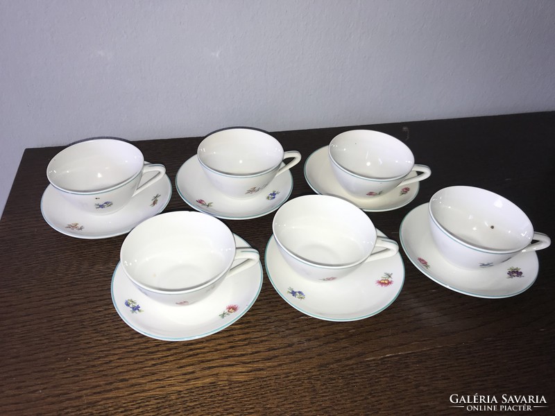 6 pcs raven house porcelain coffee cup set set with old small flower pattern with green stripe