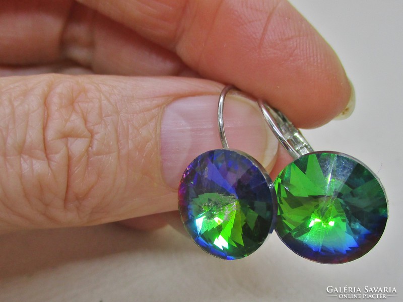 Beautiful greenish large crystal French clasp earrings