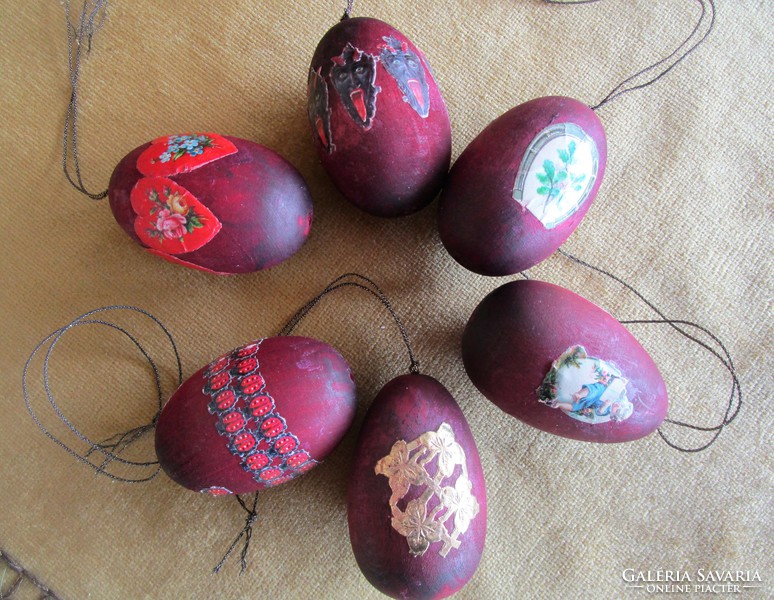 Exclusive set of old Easter eggs decorated with wooden stickers 6 rare decorations
