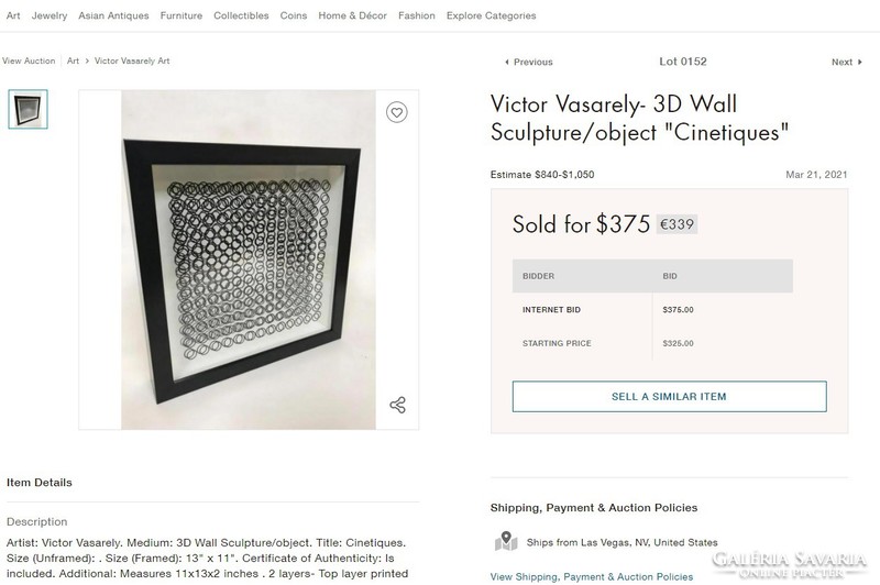 Victor Vasarely 3D kinetikus képe 1973, IV. számű darab