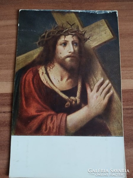 Antik képeslap, művészi, Jézus viszi a keresztet, 1916