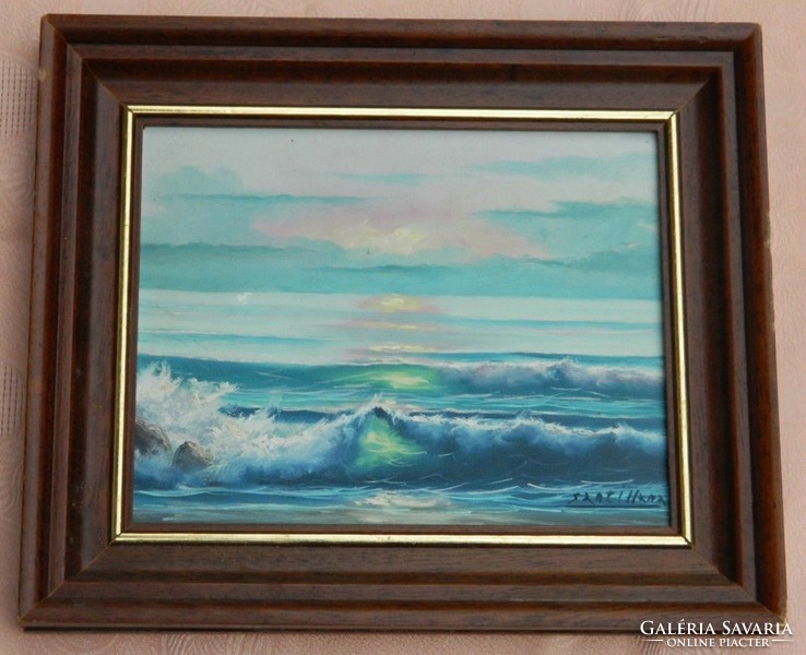Santi hana: raging sea at sunset oil / canvas