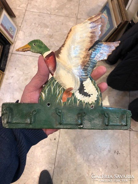 Wild duck hanger, old, cast iron, enameled rarity.