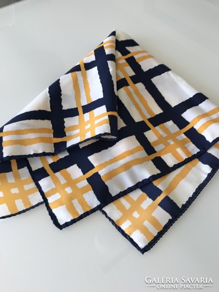 Retro yellow and blue checkered scarf, 67 x 64 cm