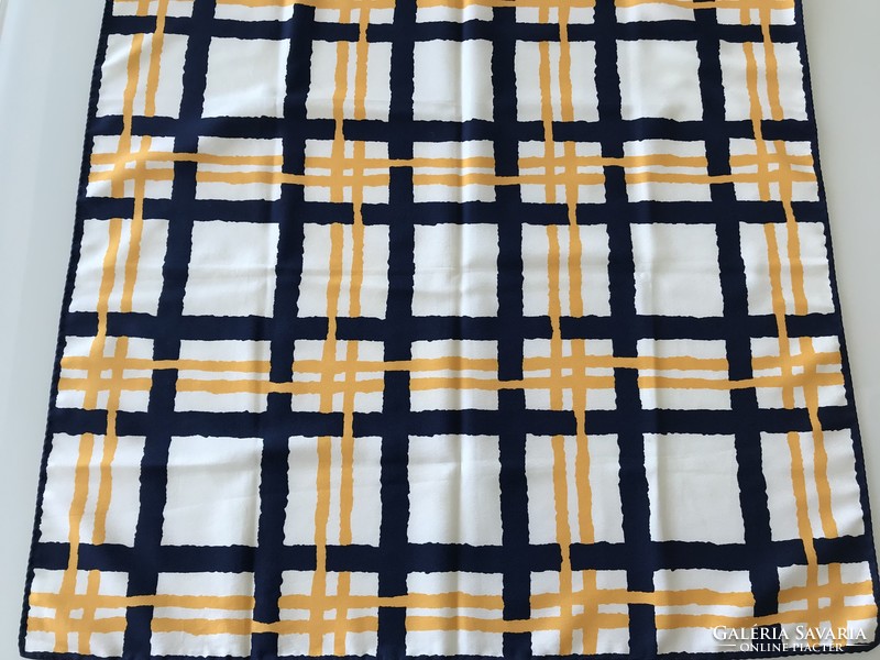 Retro yellow and blue checkered scarf, 67 x 64 cm