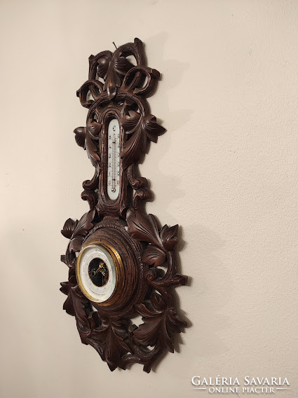 Antique richly carved old German wall thermometer operating 518 5221