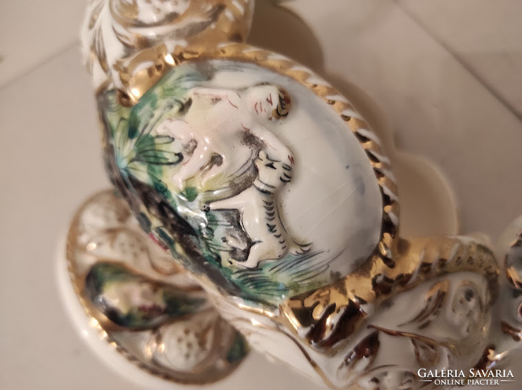 Antique capodimonte capo di monte richly gilded relief shaped double porcelain large porcelain ornament bowl 5227
