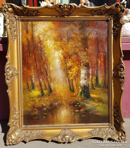 Rarity!!! Original shelf by Louis (1902-1968) oil on canvas forest interior painting