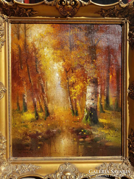 Rarity!!! Original shelf by Louis (1902-1968) oil on canvas forest interior painting
