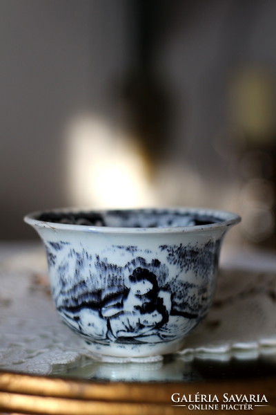 Ritkaság! Antik Villeroy & Boch Schramberg, fajansz csésze máz alatti levonóképes dekorral