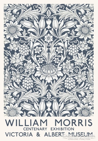 William morris centennial exhibition reprint poster victorian wallpaper textile pattern blue sunflower