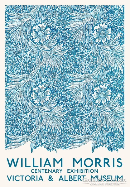 William morris centennial exhibition reprint poster victorian wallpaper textile pattern blue asters