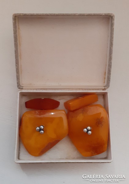 Retro amber stone cufflinks in box