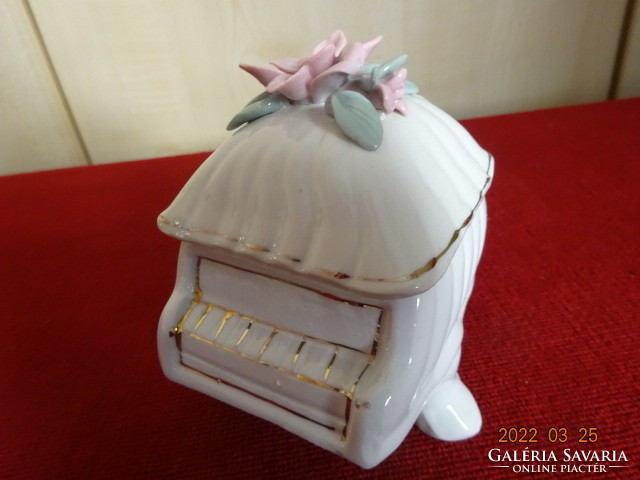 German porcelain bonbonier, piano shape with floral pattern on top. He has! Jókai.