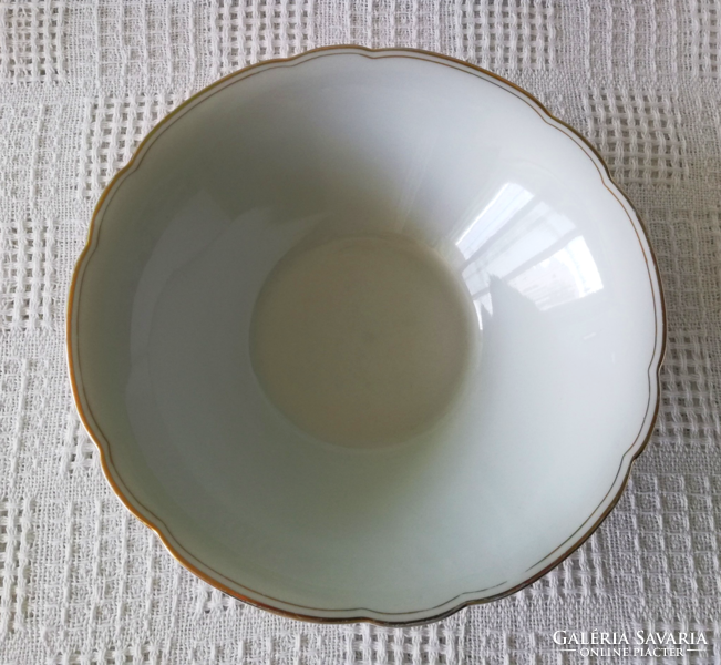White gold striped marked porcelain large salad garnished serving bowl