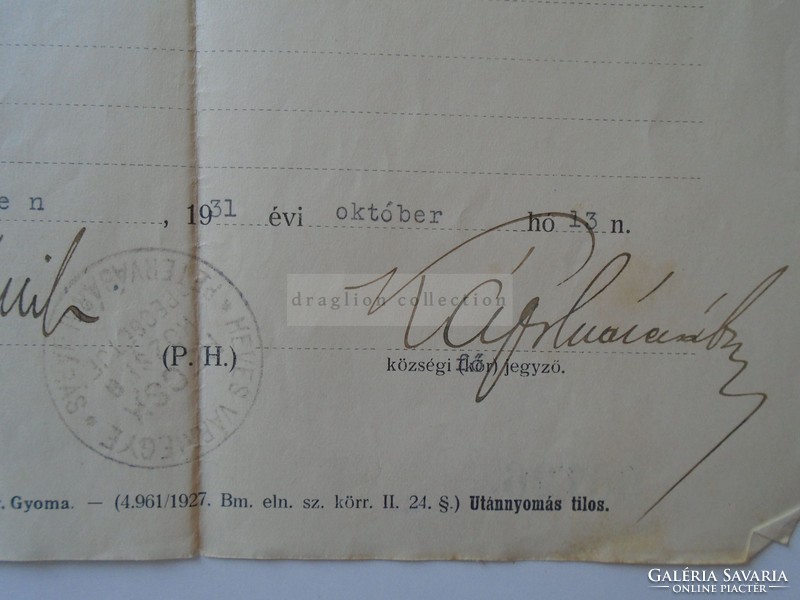 Za397.24 Official moral certificate 1931 Mária Recsk Bódi - Heves County