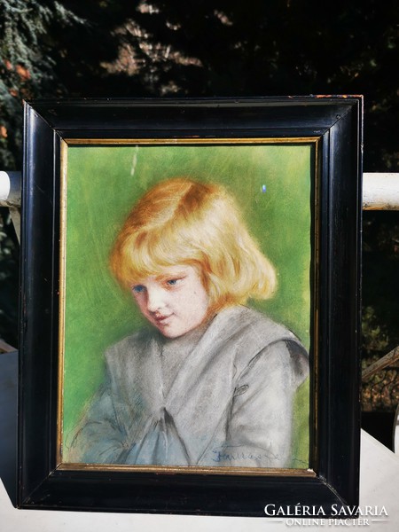 Antique little girl portrait, pastel picture