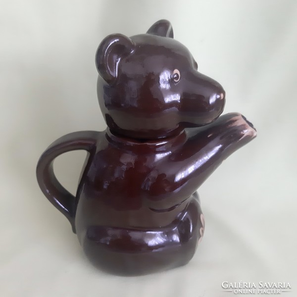 Ceramic brown teddy bear, teddy bear teapot, spout, jug