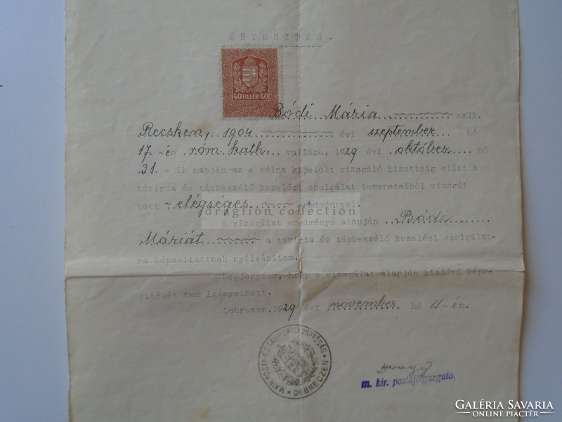 Za397.17 M. Kir. Post Office Debrecen 1929 Mária Bódi