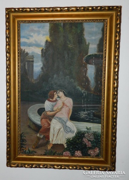 Antik romantikus életkép - olaj / vászon festmény
