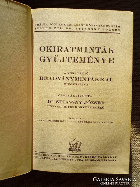Dr. Stiassny József: Okiratminták gyüjteménye  (1936)