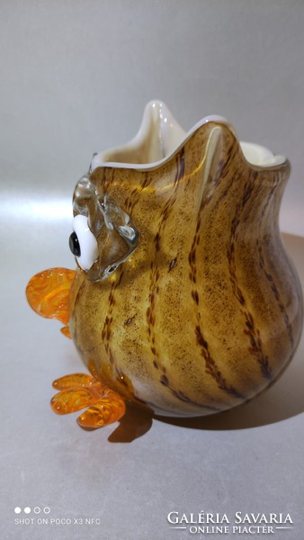 Művészüveg bagoly üveg váza igen ritka színben súlyos vastag falú muránói