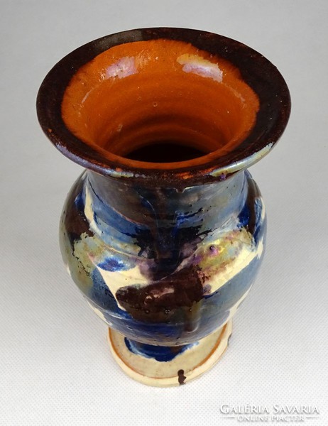 1H919 antique continuous tin glazed tile vase 16 cm