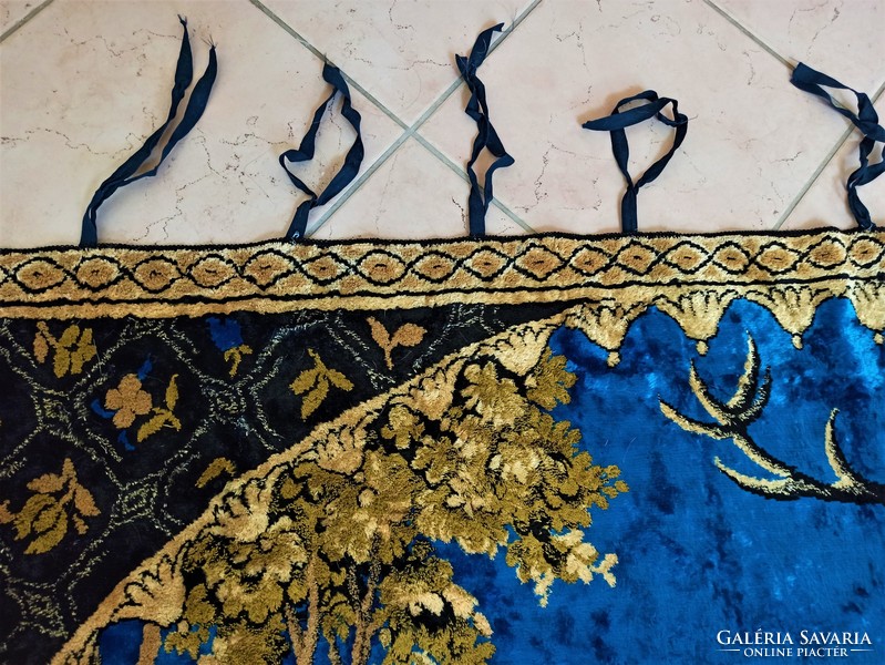 Deer family - antique silk mokett tapestry