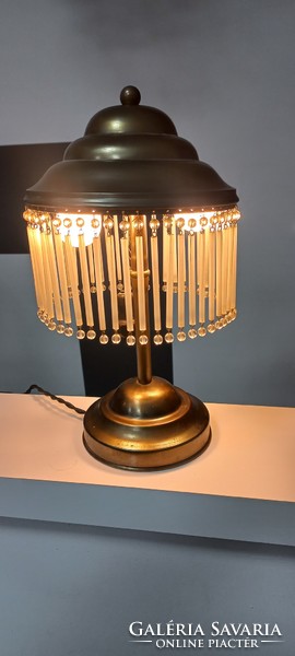 Réz asztali lámpa üveg függőkkel