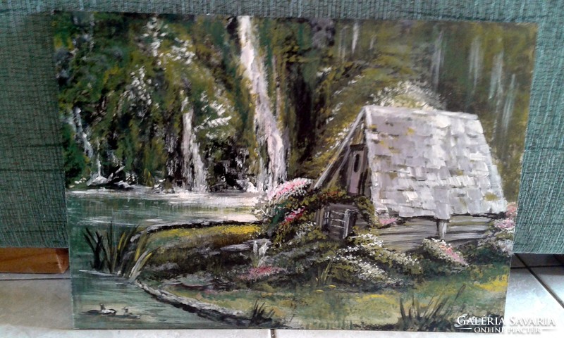 "Patak partján "45 x 32 cm "festmény farostlemezen ,ragyogó színekkel