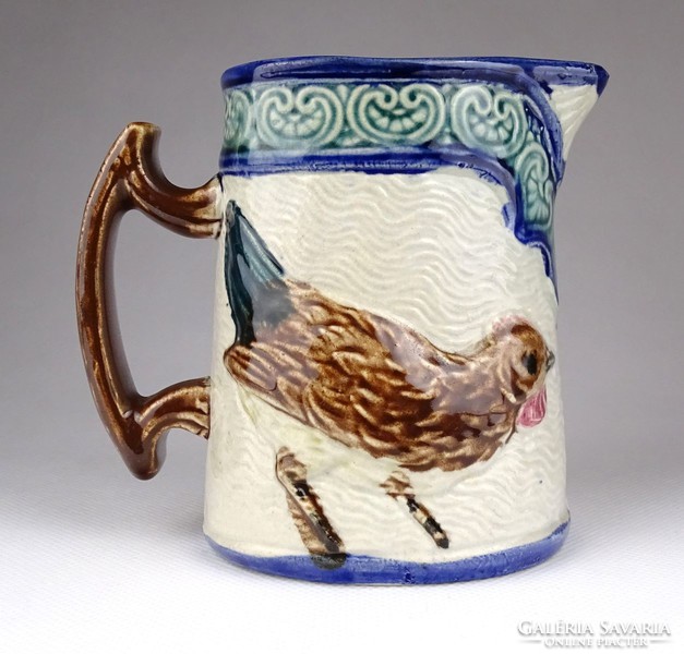 1I313 antique majolica marked rooster spout