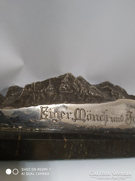 Antik ezüstözött eredeti bronz dombormű (Xaver Imfeld) 1:100000 Eiger, Mönch, Jungfrau
