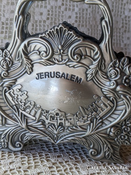 Jerusalem feliratú vintage fém szalvétatartó, levéltartó