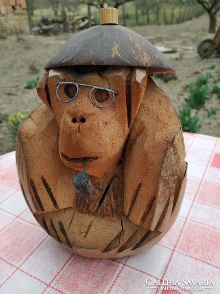 Wooden carved ornaments, smoking monkey for sale