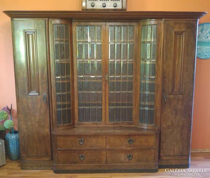 For sale is a 1900-20 art deco style book-living room cabinet with polished crystal glass.
