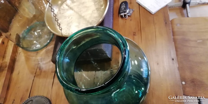 Green huta glass, old blown glass, decoration, 5 liters
