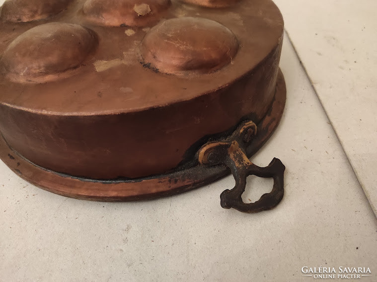 Antik patinás konyhai eszköz ónozott vörösréz tarkedli sütő öntött sárgaréz füllel 907 5335