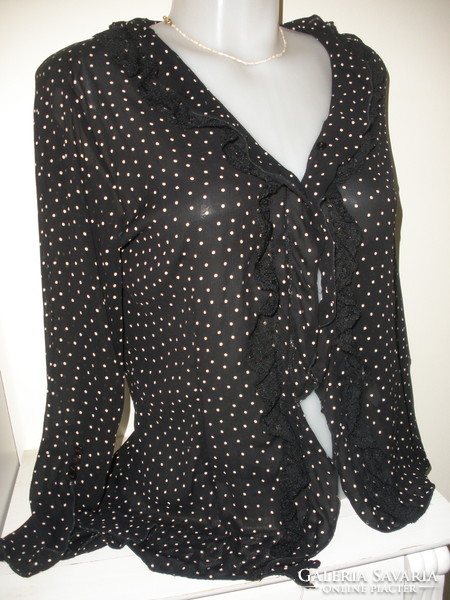Black, polka dot lacy, ruffled blouse