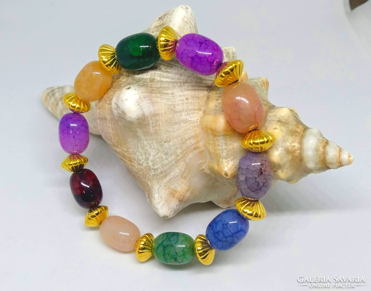 Colorful dragon vein agate bracelet made of 14 * 11 mm drum beads