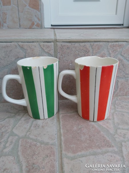 Retro granite green red striped mug mugs nostalgia village peasant decoration