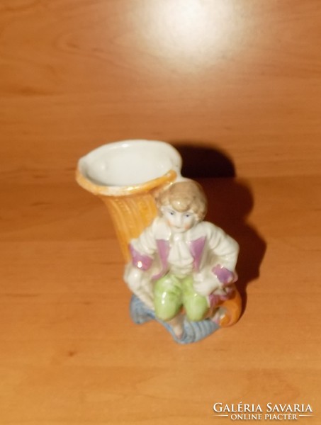 Régi Kronach német barokk fiú porcelán váza szalvétatartó figura 9 cm (po-1)