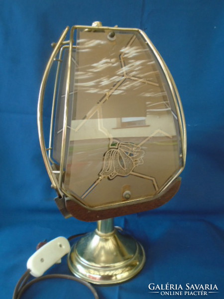 Original deer glass plate copper table lamp with 60 watt burner vintage
