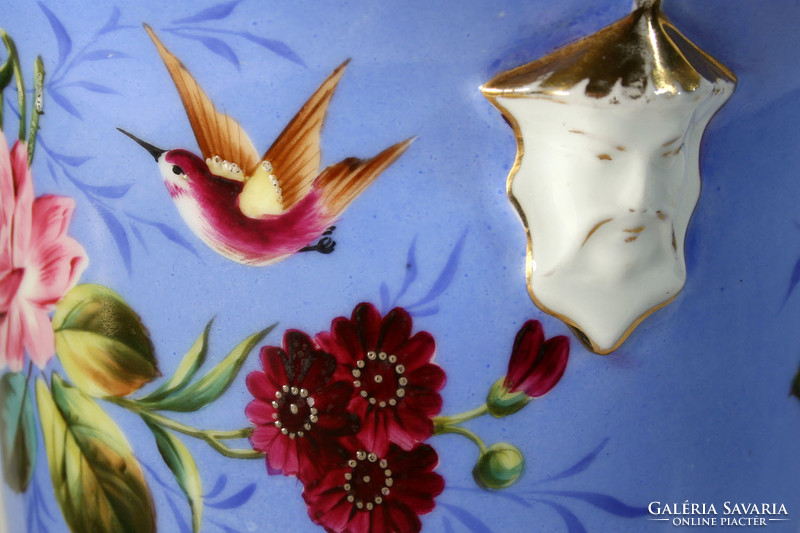 Antik 19.sz. Porcelán Kaspó Kínai Figurás Fogóval Fülekkel | Altwien Royal Vienna Carlsbad Orosz